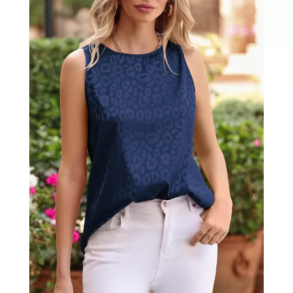 imageBTFBM Womens 2023 Casual Satin Sleeveless Blouse Tops Crewneck Leopard Print Loose Beach Party Summer Basic Tank ShirtsLeopard Navy
