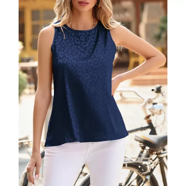 imageBTFBM Womens 2023 Casual Satin Sleeveless Blouse Tops Crewneck Leopard Print Loose Beach Party Summer Basic Tank ShirtsLeopard Navy