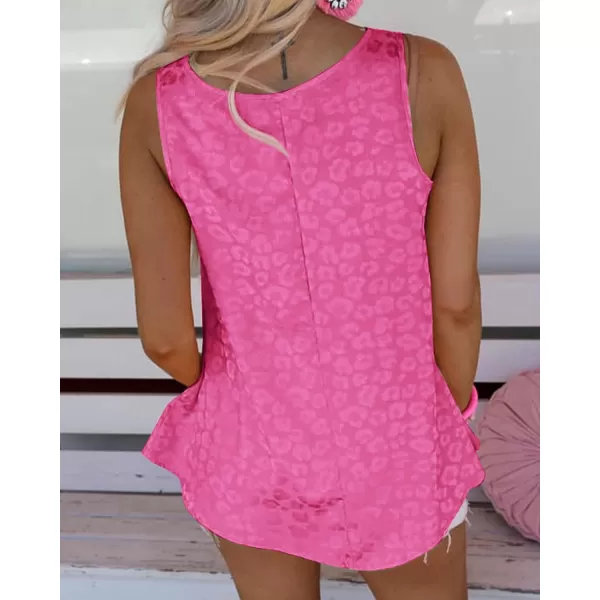 imageBTFBM Womens 2023 Casual Satin Sleeveless Blouse Tops Crewneck Leopard Print Loose Beach Party Summer Basic Tank ShirtsLeopard Rose Red