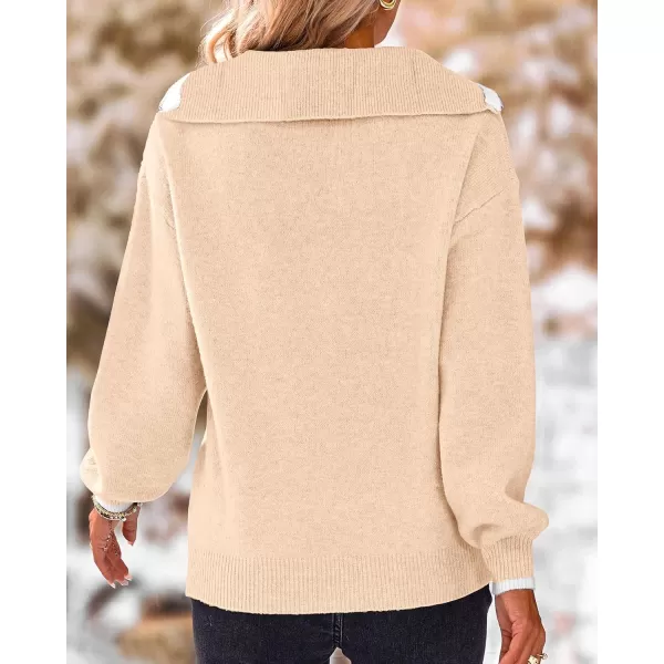 imageBTFBM Womens 2023 Fall Winter Half Zip Pullover Sweaters Casual V Neck Long Sleeve Ribbed Knit Loose Jumper TopsSolid Beige
