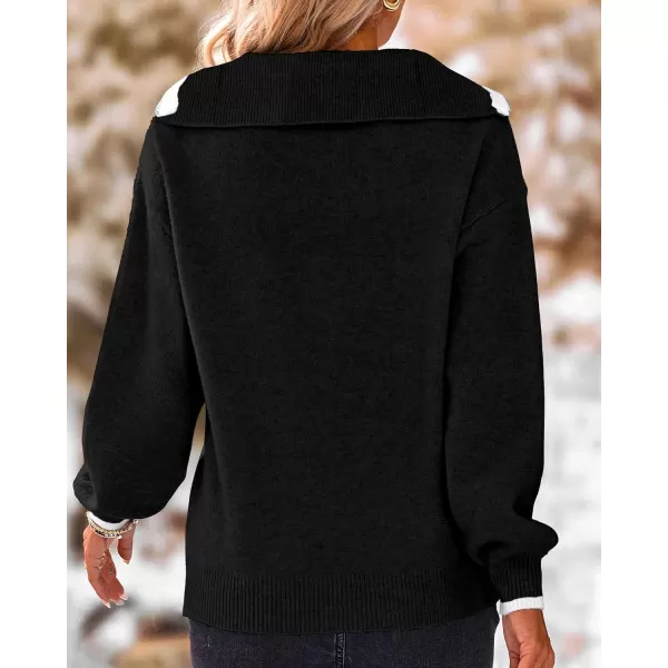 imageBTFBM Womens 2023 Fall Winter Half Zip Pullover Sweaters Casual V Neck Long Sleeve Ribbed Knit Loose Jumper TopsSolid Black