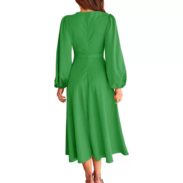 imageBTFBM Womens 2023 Formal Maxi Dress Puff Long Sleeve Crewneck Bow Tie ALine Long Flowy Wedding Guest Party DressesSolid Green