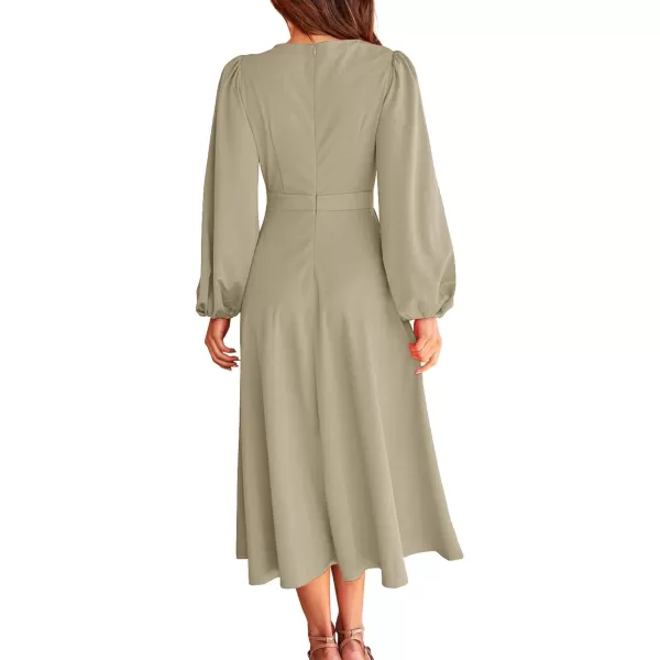 imageBTFBM Womens 2023 Formal Maxi Dress Puff Long Sleeve Crewneck Bow Tie ALine Long Flowy Wedding Guest Party DressesSolid Light Grey Green