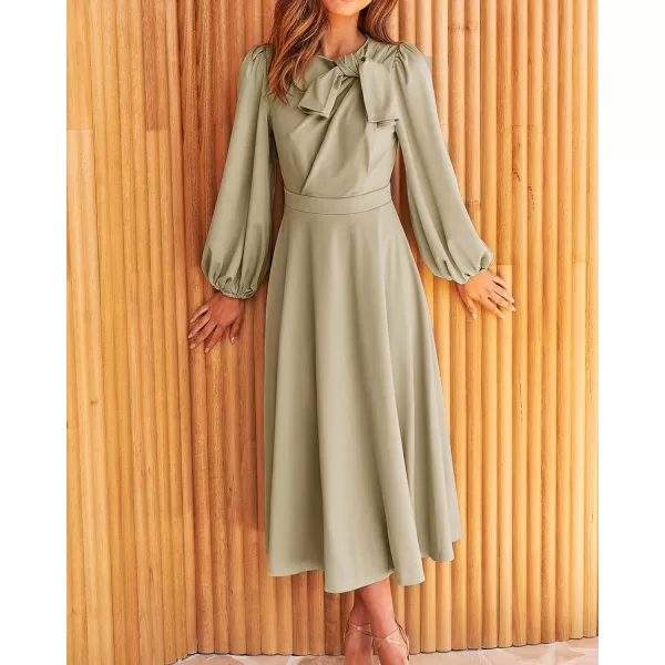 imageBTFBM Womens 2023 Formal Maxi Dress Puff Long Sleeve Crewneck Bow Tie ALine Long Flowy Wedding Guest Party DressesSolid Light Grey Green