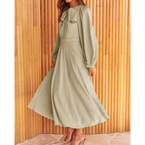 imageBTFBM Womens 2023 Formal Maxi Dress Puff Long Sleeve Crewneck Bow Tie ALine Long Flowy Wedding Guest Party DressesSolid Light Grey Green