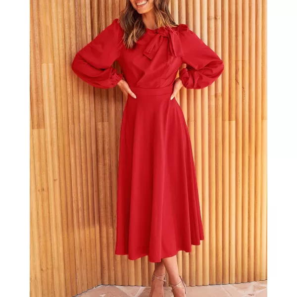 imageBTFBM Womens 2023 Formal Maxi Dress Puff Long Sleeve Crewneck Bow Tie ALine Long Flowy Wedding Guest Party DressesSolid Red