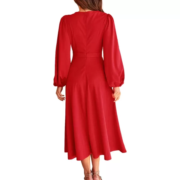 imageBTFBM Womens 2023 Formal Maxi Dress Puff Long Sleeve Crewneck Bow Tie ALine Long Flowy Wedding Guest Party DressesSolid Red
