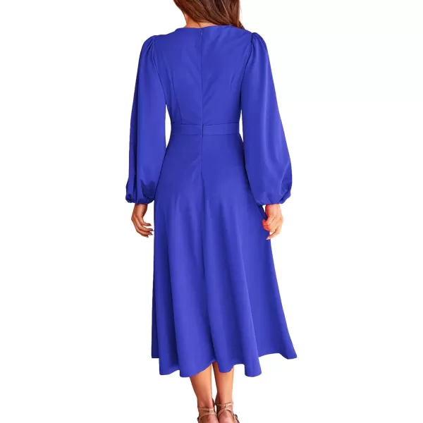 imageBTFBM Womens 2023 Formal Maxi Dress Puff Long Sleeve Crewneck Bow Tie ALine Long Flowy Wedding Guest Party DressesSolid Royal Blue