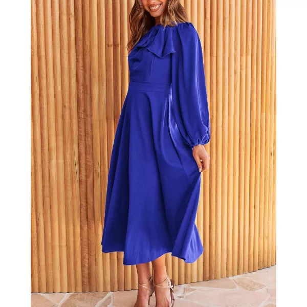 imageBTFBM Womens 2023 Formal Maxi Dress Puff Long Sleeve Crewneck Bow Tie ALine Long Flowy Wedding Guest Party DressesSolid Royal Blue