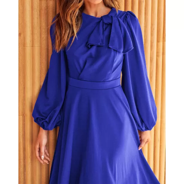 imageBTFBM Womens 2023 Formal Maxi Dress Puff Long Sleeve Crewneck Bow Tie ALine Long Flowy Wedding Guest Party DressesSolid Royal Blue