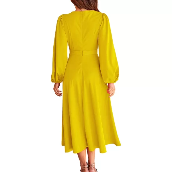 imageBTFBM Womens 2023 Formal Maxi Dress Puff Long Sleeve Crewneck Bow Tie ALine Long Flowy Wedding Guest Party DressesSolid Yellow
