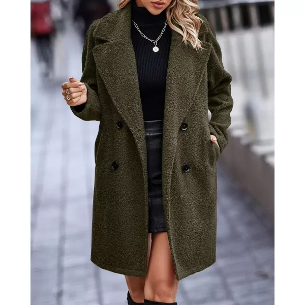 imageBTFBM Womens 2023 Fuzzy Fleece Winter Coat Lapel Long Sleeve Button Down Warm Faux Fur Outwear Sherpa Jacket CardiganSolid Army Green