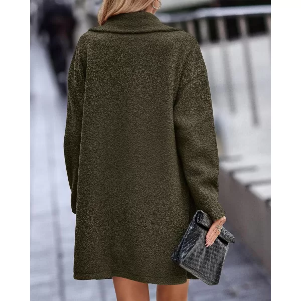 imageBTFBM Womens 2023 Fuzzy Fleece Winter Coat Lapel Long Sleeve Button Down Warm Faux Fur Outwear Sherpa Jacket CardiganSolid Army Green