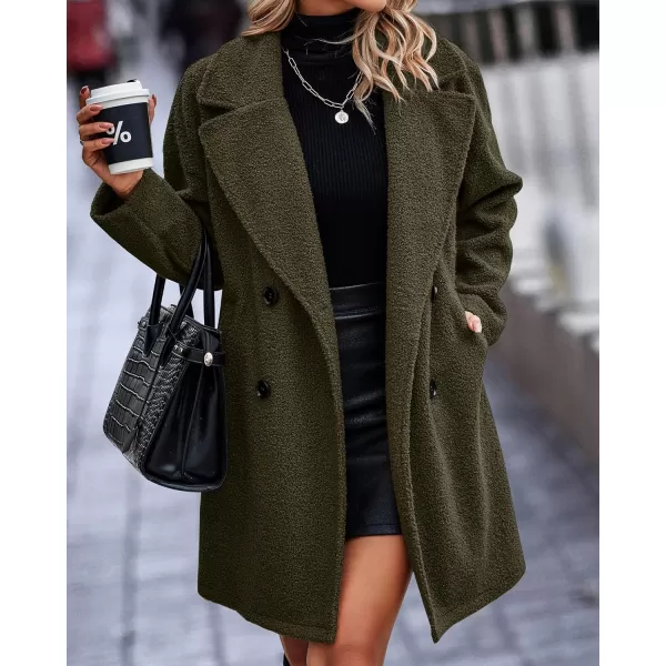 imageBTFBM Womens 2023 Fuzzy Fleece Winter Coat Lapel Long Sleeve Button Down Warm Faux Fur Outwear Sherpa Jacket CardiganSolid Army Green
