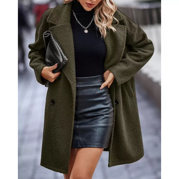 imageBTFBM Womens 2023 Fuzzy Fleece Winter Coat Lapel Long Sleeve Button Down Warm Faux Fur Outwear Sherpa Jacket CardiganSolid Army Green