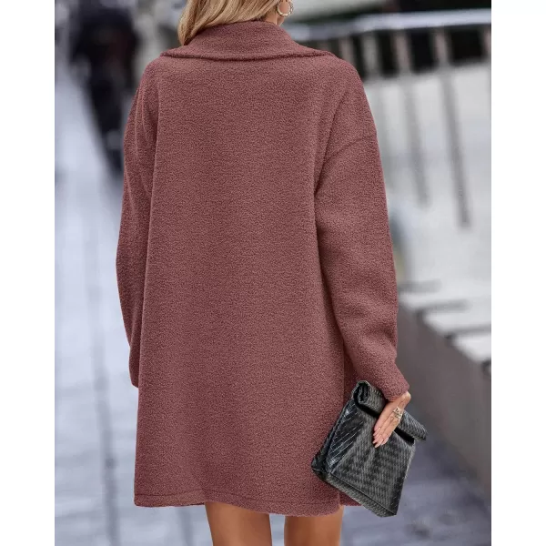 imageBTFBM Womens 2023 Fuzzy Fleece Winter Coat Lapel Long Sleeve Button Down Warm Faux Fur Outwear Sherpa Jacket CardiganSolid Bean Paste Pink