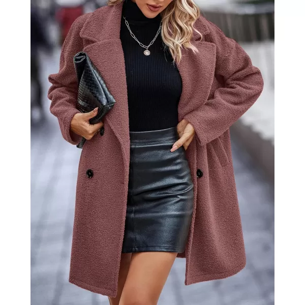 imageBTFBM Womens 2023 Fuzzy Fleece Winter Coat Lapel Long Sleeve Button Down Warm Faux Fur Outwear Sherpa Jacket CardiganSolid Bean Paste Pink