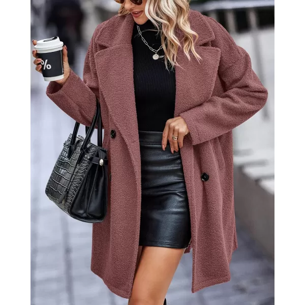 imageBTFBM Womens 2023 Fuzzy Fleece Winter Coat Lapel Long Sleeve Button Down Warm Faux Fur Outwear Sherpa Jacket CardiganSolid Bean Paste Pink