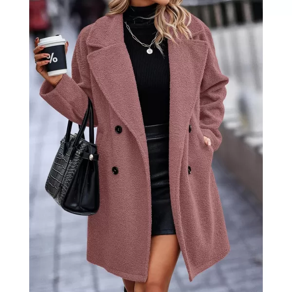 imageBTFBM Womens 2023 Fuzzy Fleece Winter Coat Lapel Long Sleeve Button Down Warm Faux Fur Outwear Sherpa Jacket CardiganSolid Bean Paste Pink
