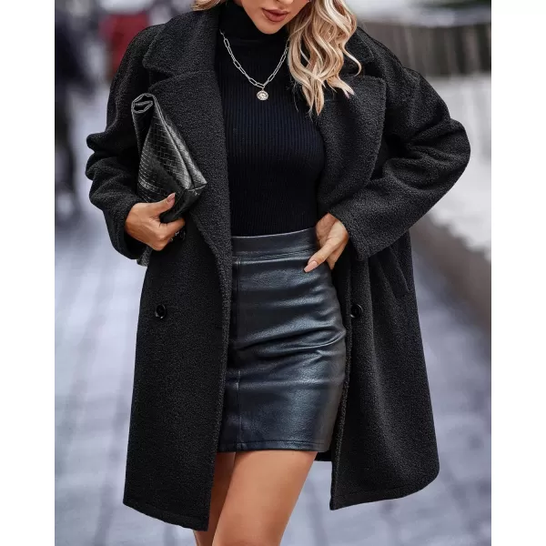 imageBTFBM Womens 2023 Fuzzy Fleece Winter Coat Lapel Long Sleeve Button Down Warm Faux Fur Outwear Sherpa Jacket CardiganSolid Black
