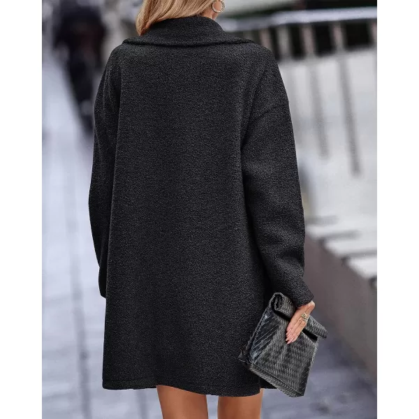 imageBTFBM Womens 2023 Fuzzy Fleece Winter Coat Lapel Long Sleeve Button Down Warm Faux Fur Outwear Sherpa Jacket CardiganSolid Black