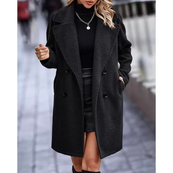 imageBTFBM Womens 2023 Fuzzy Fleece Winter Coat Lapel Long Sleeve Button Down Warm Faux Fur Outwear Sherpa Jacket CardiganSolid Black