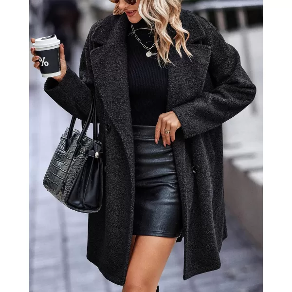 imageBTFBM Womens 2023 Fuzzy Fleece Winter Coat Lapel Long Sleeve Button Down Warm Faux Fur Outwear Sherpa Jacket CardiganSolid Black