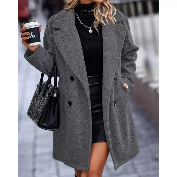 imageBTFBM Womens 2023 Fuzzy Fleece Winter Coat Lapel Long Sleeve Button Down Warm Faux Fur Outwear Sherpa Jacket CardiganSolid Dark Grey