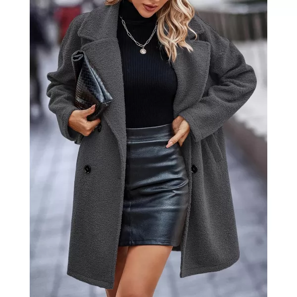 imageBTFBM Womens 2023 Fuzzy Fleece Winter Coat Lapel Long Sleeve Button Down Warm Faux Fur Outwear Sherpa Jacket CardiganSolid Dark Grey