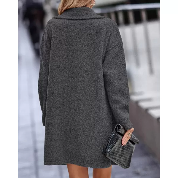 imageBTFBM Womens 2023 Fuzzy Fleece Winter Coat Lapel Long Sleeve Button Down Warm Faux Fur Outwear Sherpa Jacket CardiganSolid Dark Grey