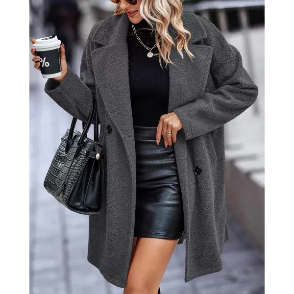 imageBTFBM Womens 2023 Fuzzy Fleece Winter Coat Lapel Long Sleeve Button Down Warm Faux Fur Outwear Sherpa Jacket CardiganSolid Dark Grey