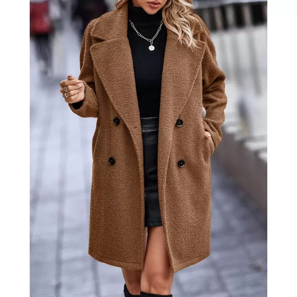 imageBTFBM Womens 2023 Fuzzy Fleece Winter Coat Lapel Long Sleeve Button Down Warm Faux Fur Outwear Sherpa Jacket CardiganSolid Golden Camel