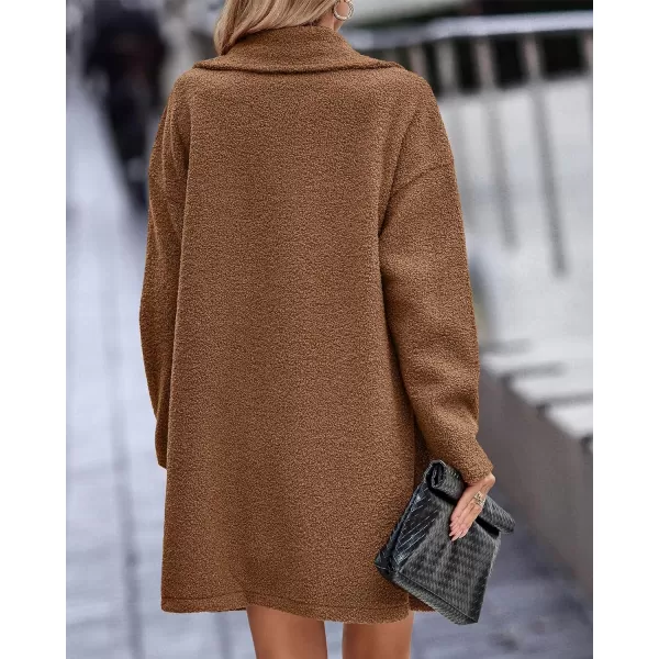 imageBTFBM Womens 2023 Fuzzy Fleece Winter Coat Lapel Long Sleeve Button Down Warm Faux Fur Outwear Sherpa Jacket CardiganSolid Golden Camel