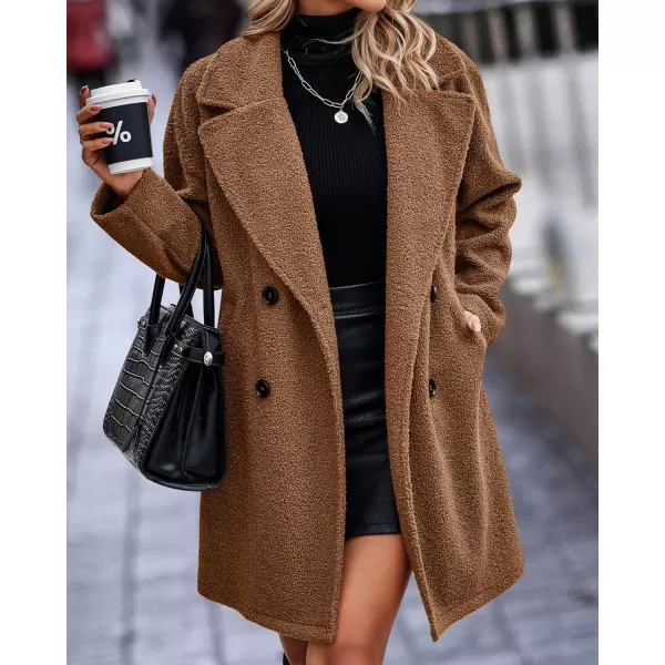 imageBTFBM Womens 2023 Fuzzy Fleece Winter Coat Lapel Long Sleeve Button Down Warm Faux Fur Outwear Sherpa Jacket CardiganSolid Golden Camel