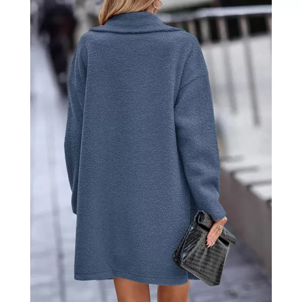 imageBTFBM Womens 2023 Fuzzy Fleece Winter Coat Lapel Long Sleeve Button Down Warm Faux Fur Outwear Sherpa Jacket CardiganSolid Light Blue