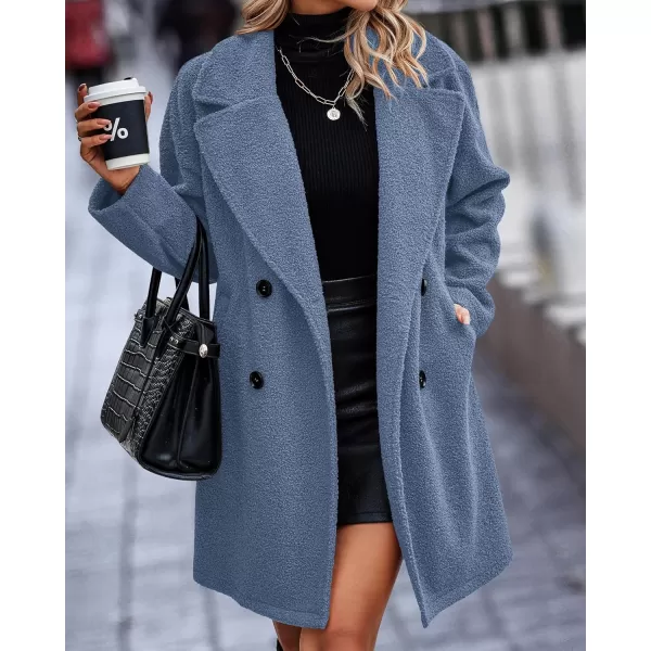 imageBTFBM Womens 2023 Fuzzy Fleece Winter Coat Lapel Long Sleeve Button Down Warm Faux Fur Outwear Sherpa Jacket CardiganSolid Light Blue