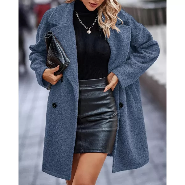 imageBTFBM Womens 2023 Fuzzy Fleece Winter Coat Lapel Long Sleeve Button Down Warm Faux Fur Outwear Sherpa Jacket CardiganSolid Light Blue