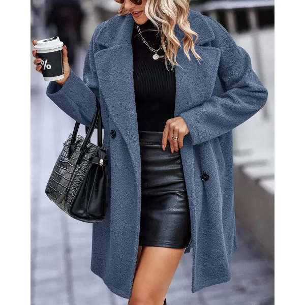 imageBTFBM Womens 2023 Fuzzy Fleece Winter Coat Lapel Long Sleeve Button Down Warm Faux Fur Outwear Sherpa Jacket CardiganSolid Light Blue
