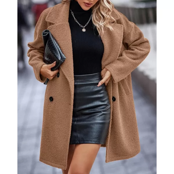 imageBTFBM Womens 2023 Fuzzy Fleece Winter Coat Lapel Long Sleeve Button Down Warm Faux Fur Outwear Sherpa Jacket CardiganSolid Light Camel