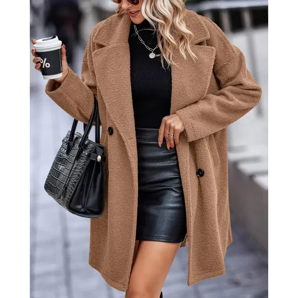 imageBTFBM Womens 2023 Fuzzy Fleece Winter Coat Lapel Long Sleeve Button Down Warm Faux Fur Outwear Sherpa Jacket CardiganSolid Light Camel