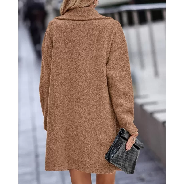 imageBTFBM Womens 2023 Fuzzy Fleece Winter Coat Lapel Long Sleeve Button Down Warm Faux Fur Outwear Sherpa Jacket CardiganSolid Light Camel