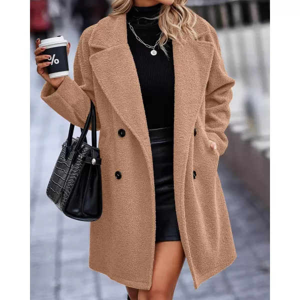 imageBTFBM Womens 2023 Fuzzy Fleece Winter Coat Lapel Long Sleeve Button Down Warm Faux Fur Outwear Sherpa Jacket CardiganSolid Light Camel