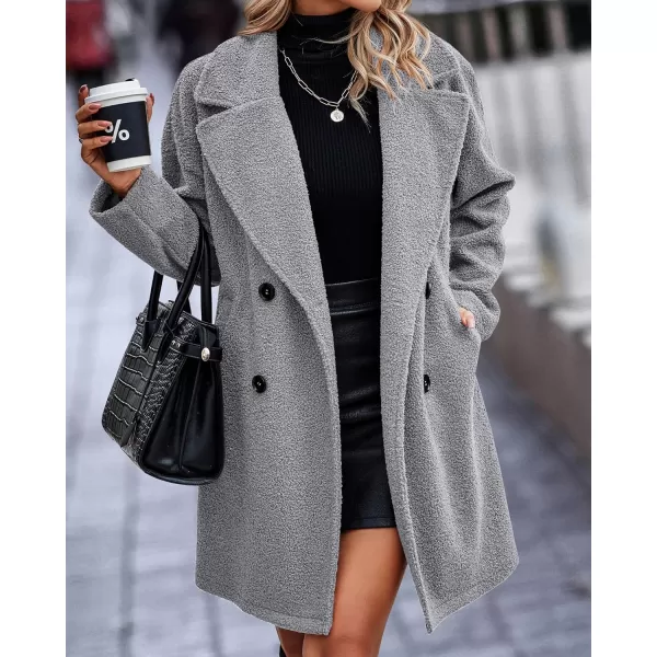 imageBTFBM Womens 2023 Fuzzy Fleece Winter Coat Lapel Long Sleeve Button Down Warm Faux Fur Outwear Sherpa Jacket CardiganSolid Light Grey