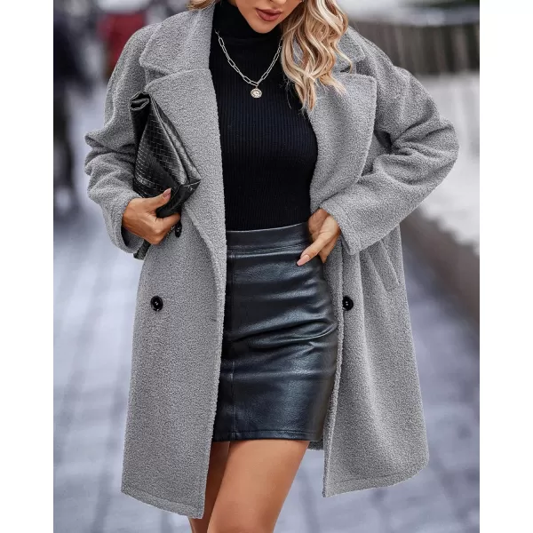 imageBTFBM Womens 2023 Fuzzy Fleece Winter Coat Lapel Long Sleeve Button Down Warm Faux Fur Outwear Sherpa Jacket CardiganSolid Light Grey
