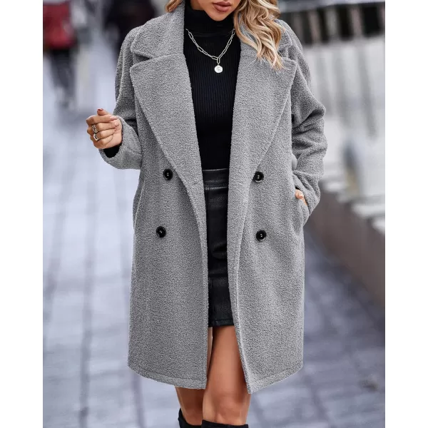 imageBTFBM Womens 2023 Fuzzy Fleece Winter Coat Lapel Long Sleeve Button Down Warm Faux Fur Outwear Sherpa Jacket CardiganSolid Light Grey