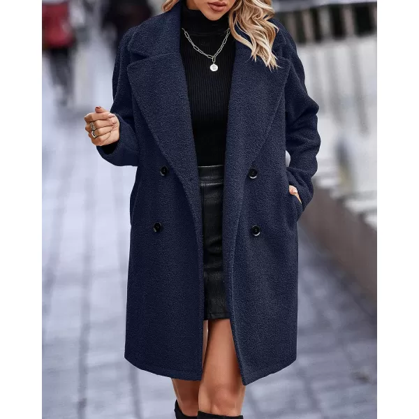 imageBTFBM Womens 2023 Fuzzy Fleece Winter Coat Lapel Long Sleeve Button Down Warm Faux Fur Outwear Sherpa Jacket CardiganSolid Navy