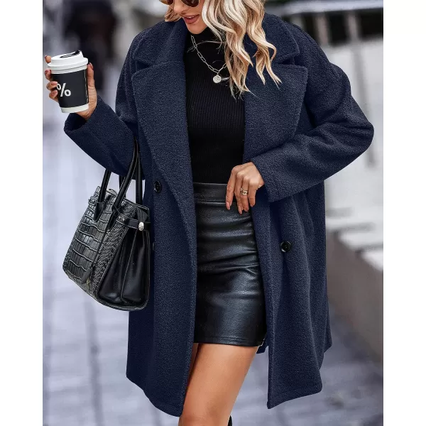 imageBTFBM Womens 2023 Fuzzy Fleece Winter Coat Lapel Long Sleeve Button Down Warm Faux Fur Outwear Sherpa Jacket CardiganSolid Navy