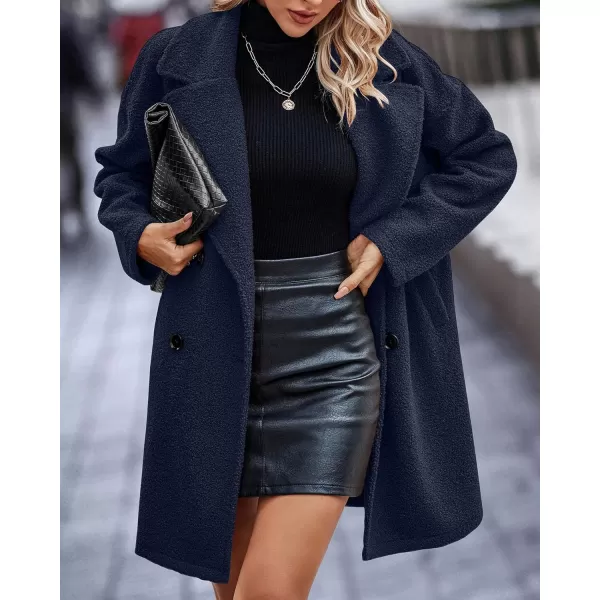 imageBTFBM Womens 2023 Fuzzy Fleece Winter Coat Lapel Long Sleeve Button Down Warm Faux Fur Outwear Sherpa Jacket CardiganSolid Navy