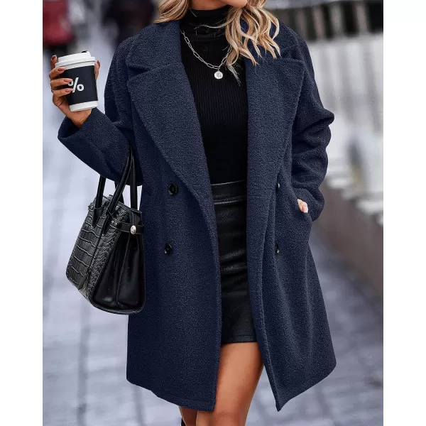 imageBTFBM Womens 2023 Fuzzy Fleece Winter Coat Lapel Long Sleeve Button Down Warm Faux Fur Outwear Sherpa Jacket CardiganSolid Navy