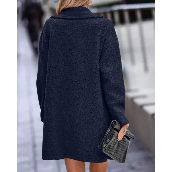 imageBTFBM Womens 2023 Fuzzy Fleece Winter Coat Lapel Long Sleeve Button Down Warm Faux Fur Outwear Sherpa Jacket CardiganSolid Navy